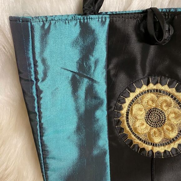 Iridescent Teal Fabric Tote or Shoulder Bag - Picture 1 of 5